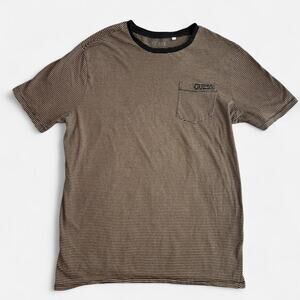 GUESS Unisex L Short Sleeve T-Shirt Striped Black Tan